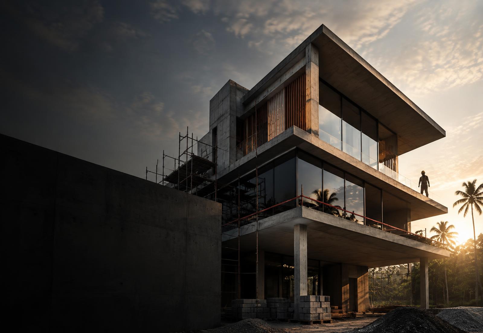 Contemporary building under construction in Kerala
